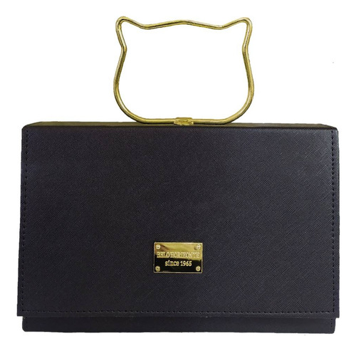 Bolsa Dama Clutch Cruzada 2 Asa Hombro Y Gato Vinipiel Negra