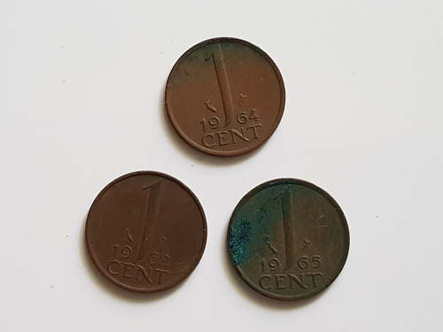 Monedas X 3 Paises Bajos 1 Cent 1962 1964 1965 Bronce Florin
