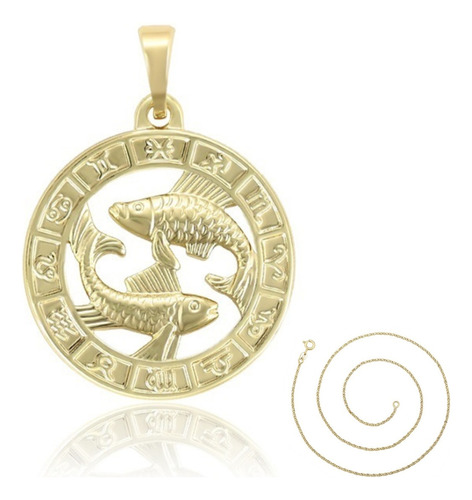 Dije Signo Zodiaco Piscis Oro Laminado Collar Horóscopo