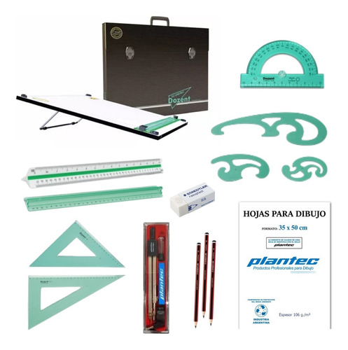 Kit Completo 40x50 Tablero Dozent Plantec Dibujo 24 Articulo