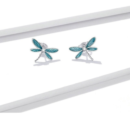 Imagen 2 de 4 de Aros Libélula Plata Fina 925 Joya Mujer Regalo Bichito