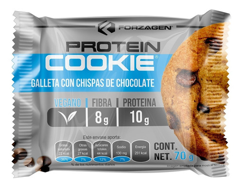 Forzagen Galleta De Proteína 70g | 100% Vegana | 12 Pack Sabor Chispas de Chocolate