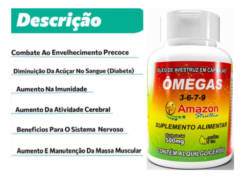 Oleo De Avestruz 60 Caps Omega 3 6 7 9 Amazon Struthio