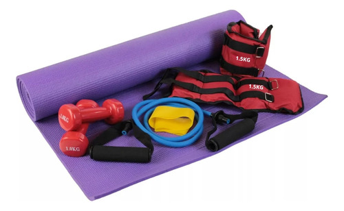 Kit Set Ejercicio Entrenamiento 5 Art. Pesa Banda Mancuerna 