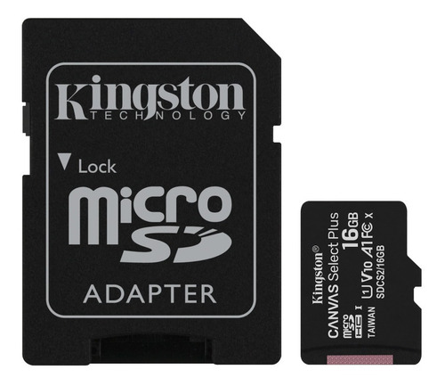 Memoria Kingston Micro Sd 16gb Clase 10 Canvas Select 80mb/s Con Adaptador Sd