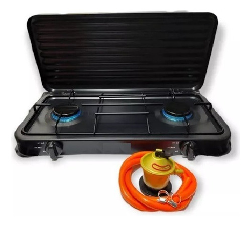 Cocinilla Encimera 2 Platos Tapa Camping + Kit Instalación Negro