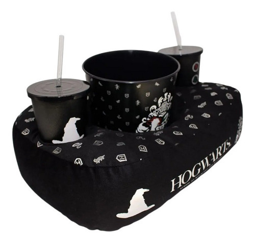 Hogwarts Kit Pipoca Almofada + Balde + 2 Copos Harry Potter