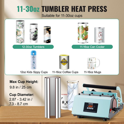 Máquina De Prensado Térmico Tumbler Vevor 330-900 Ml Con Sub