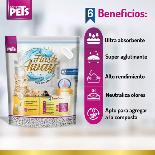 Fancy Pets Arena Para Gato Areneros Flush Away 4kg Inodoro