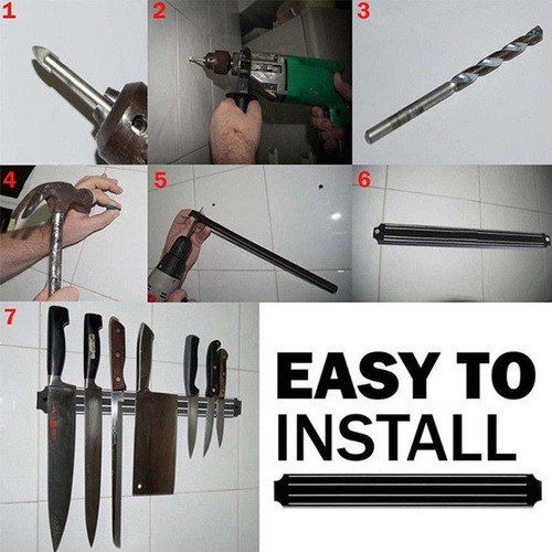 Imagen 5 de 7 de Imán Porta Cuchillos Barra Magnética 33 Cm Cocina