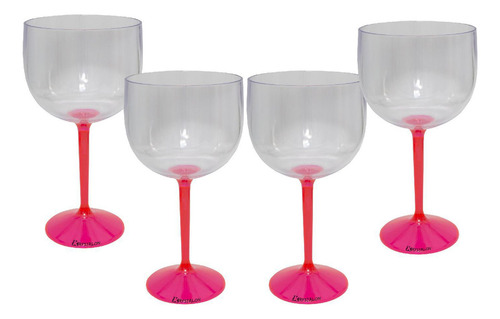 Kit 4 Taças Gin Haste Rosa Acrílico