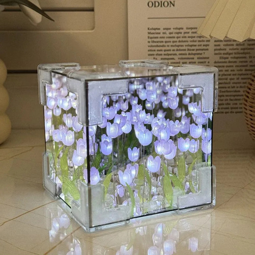 Lámpara De Tulipanes Infinitos Cubo Espejo Para Armar Naranja Claro Plateado