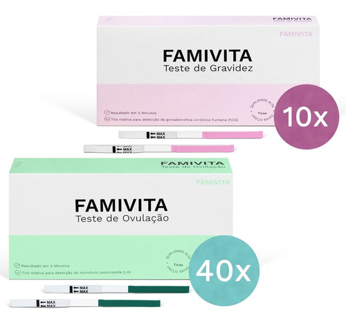 Kit Com 40 Testes De Ovulação Famivita + 10 Testes Gravidez