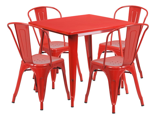 Flash Furniture Grado Comercial 31.5  Cuadrado Rojo Metal In
