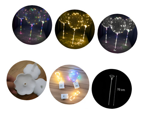 Globo Luminoso Led Palito 70cm X 12uni + Pilas +base De Mesa Cálidas Burbujas