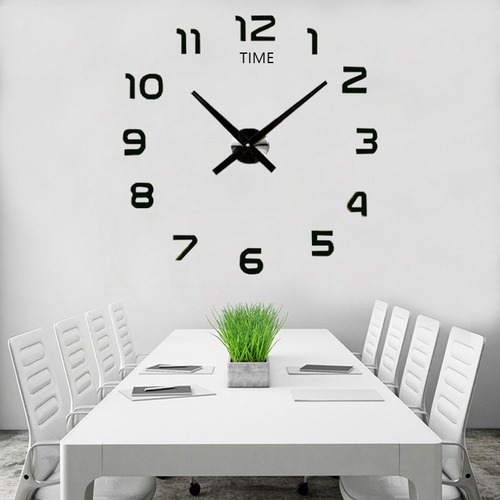 Reloj De Pared Mute 3d Grande Números Negros 120cm