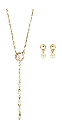 Collar Aretes Fantasy Pearls Baño Oro 24k Cristales Esika