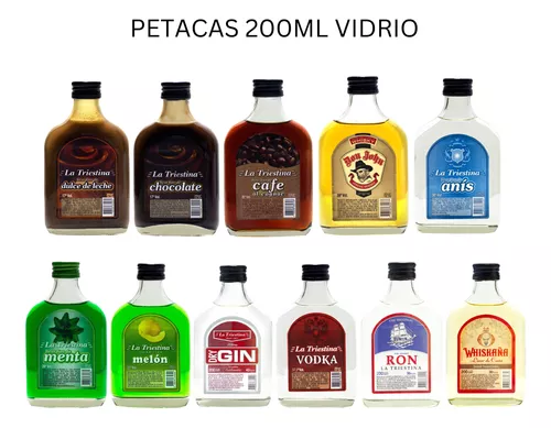 Licores 200cc Petaca X12, Chocolate, Vodka, Whisky, Etc