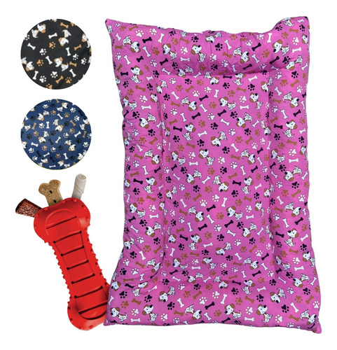 Cama Para Cachorro Grande 100x70 Kit Brinquedo Mordedor Pet Cor Rosa