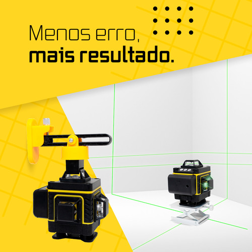Nível A Laser Verde 16 Linhas Esquadro + Suporte Recarregavel Profissional Prumo 30m Autonivelante Nano Bateria
