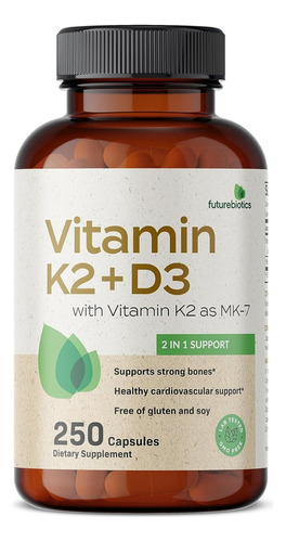 Vitamina K2 (mk7) + D3 5,000iu Con 250 Capsulas Hecho En Usa Sabor Sin Sabor