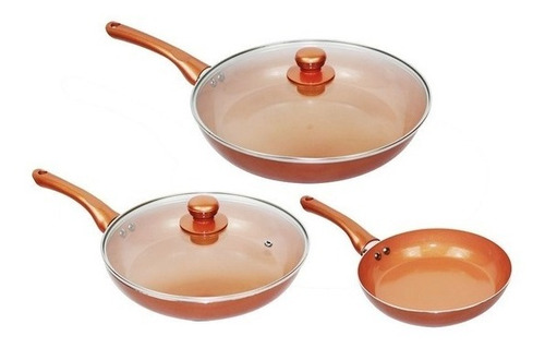 Imagem 2 de 3 de Kit 3 Panela Frigideira Revestida Cerâmica Titânio Antiadere