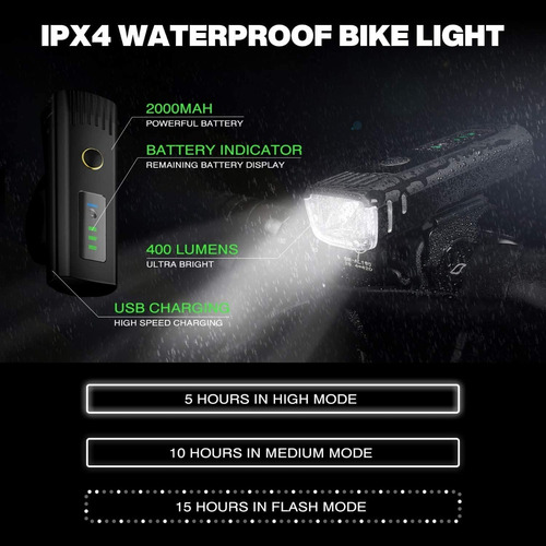 Imagen 4 de 10 de Lampara Luz Bicicleta Recargable Usb Delanteros Y Traseros