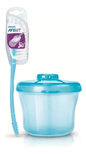 Kit dosificador de leche en polvo y cepillo para biberones Avent Blue