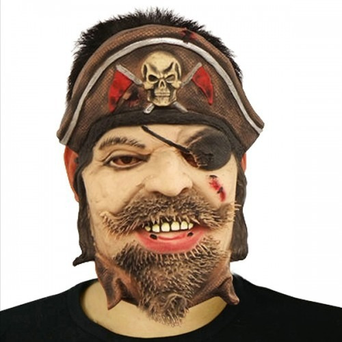 Mascara De Pirata Con Parche Y Sombrero Disfraz Latex Color Piel Diseño Pirata Barbanegra Material Látex