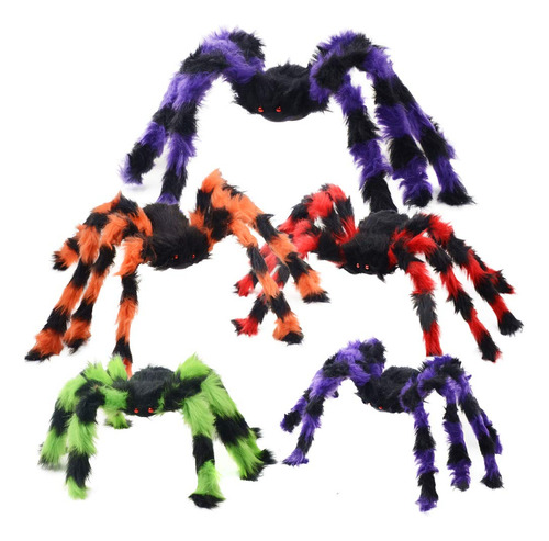 5 Arañas Gigantes De Halloween Con Ojos Rojos Coloridas