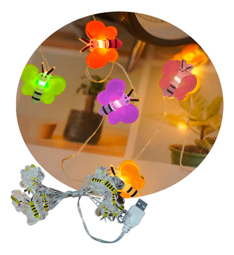 Luces Navidad Exterior Led Guirnalda Papa Noel Flor Abeja 2m