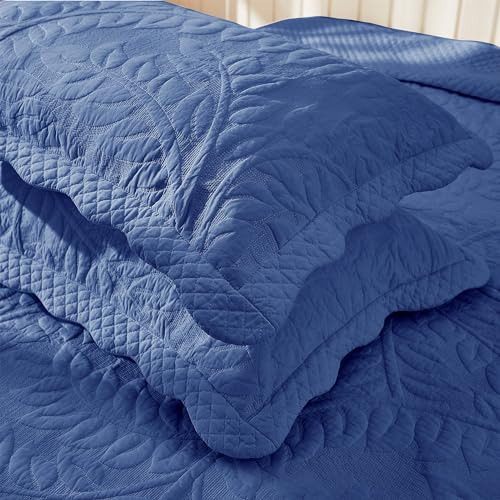 Fundas De Almohada Acolchadas 100% Algodón Azul Marino