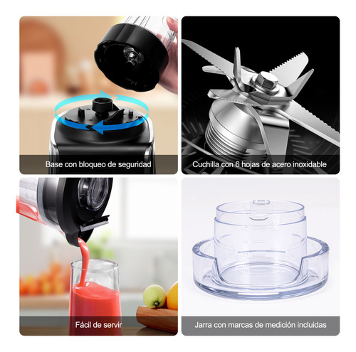 SANGKEE Licuadora Professional Procesador de Alimentos Batidora con 6 Cuchillas, 1.85L Licuadora para Hielo y Frappe, Portatil Vaso de 500ml, Bebidas de Frutas Congeladas Smoothies (HTB1-Pro)