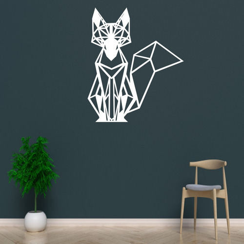 Quadro Decorativo Animais Aplique Mdf 3mm - Diversos Cor Raposa Cor da armação Branco