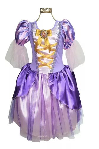 Fantasia Vestido Luxo Infantil Princesa Sofia / Rapunzel C/ Tiara