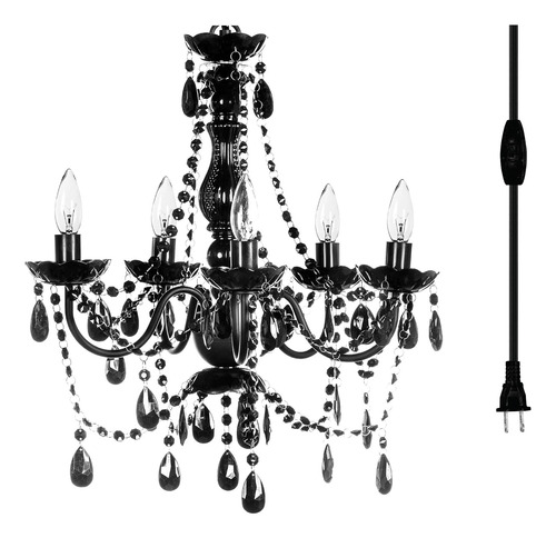 Candelabro Colgante Gypsy Color Plug-in De 5 Luces Negro...