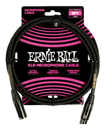Cable Ernie Ball Microfono Xlr Macho/hembra Negro 1,5m Braid