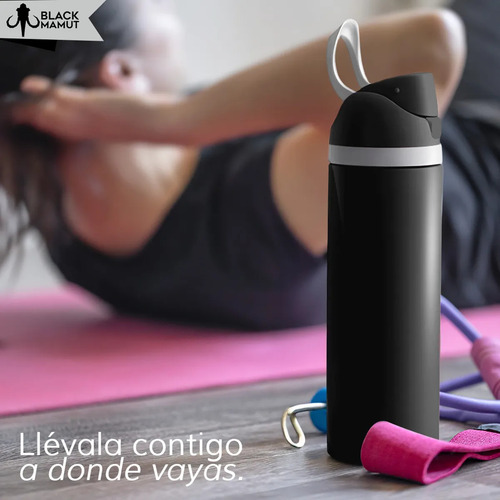 Botella Termo Agua Aislada Hermética Acero Inoxidable Popote Negro