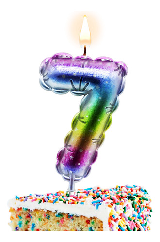 Vela Pastel Numero 7 Cumpleaños Fiesta Color Arcoiris Decora