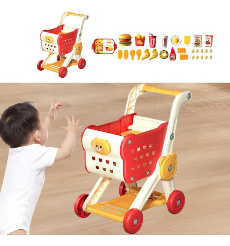 Juego De Carrito De Compras Para Niños, Mini Carrito Rojo