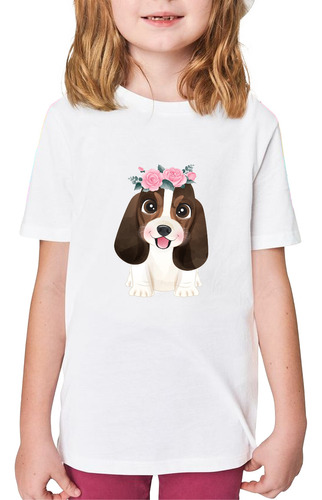 Remera Nena Niña Infantil Perro Perrito Tierno Kawai Flor 05