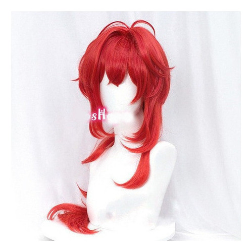Peluca De Cosplay Impact Diluc Para Halloween, Pelo Rojo