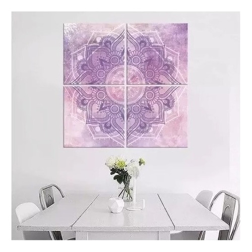 Cuadros Sala Mandalas En Lienzo Canvas Decorativos 2 Tonos Color Rosa Armazón Bastidor