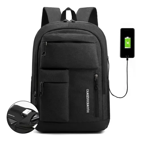 Mochilas Hombre Negra De Gran Capacidad Con Cargador Usb