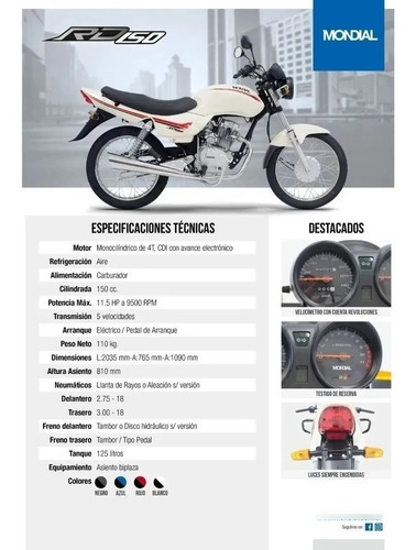 Imagen 7 de 7 de Mondial Rd 150 0km // Entrega Inmediata