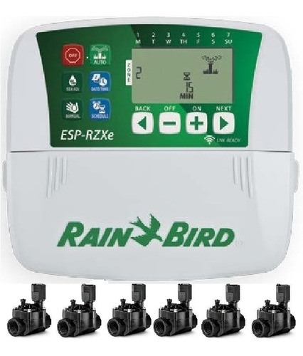 Programador Riego Rain Bird Rzxe6 + 6 Válvulas Conector Wifi