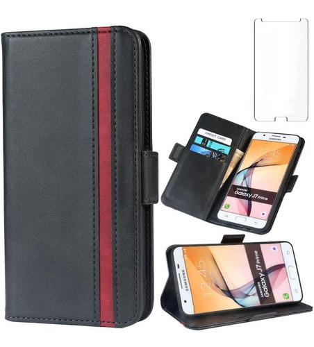 Funda Negra Tipo Billetera Para Galaxy J7 Sky Pro