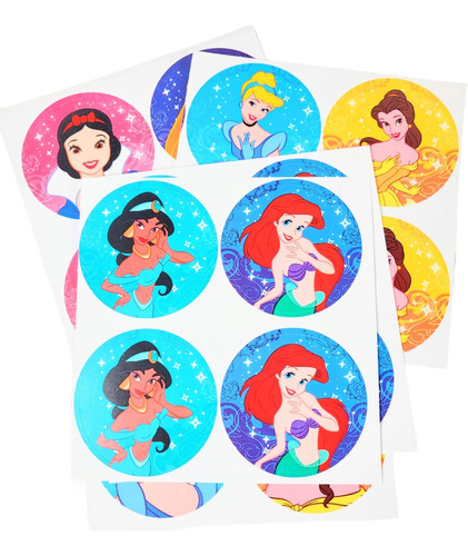 Stickers Princesas Disney Pack 48 Unidades Cumpleaños 