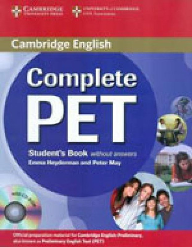 Complete Pet - Student's Book Without Answers With Cd-rom, De May, Peter / Heyderman, Emma. Editora Cambridge University Press Do Brasil, Capa Mole Em Inglês