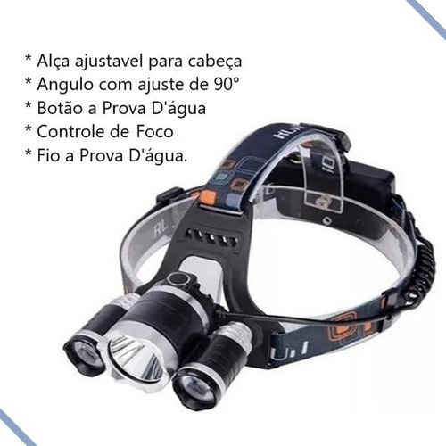 Lanterna Cabeça Triplo T6 3 Led Cree Profissional Econômica